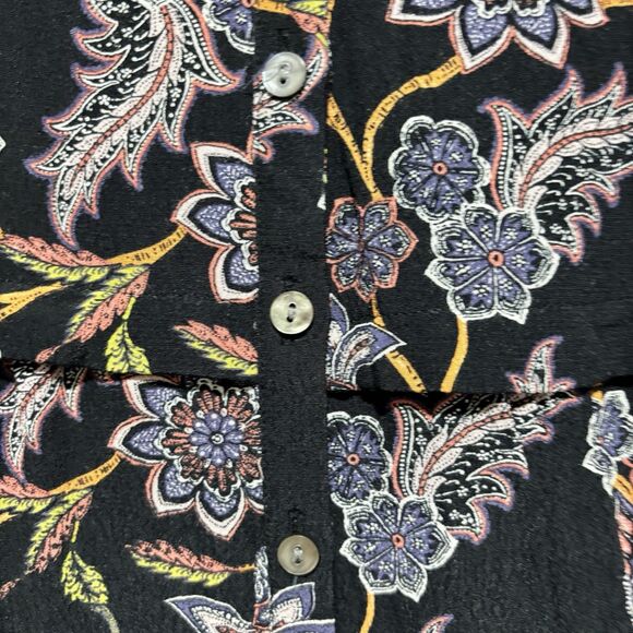 J Jill Top Womens Xlarge Black Floral Button Up Sleeveless Tunic Tiered Casual - Picture 5 of 6